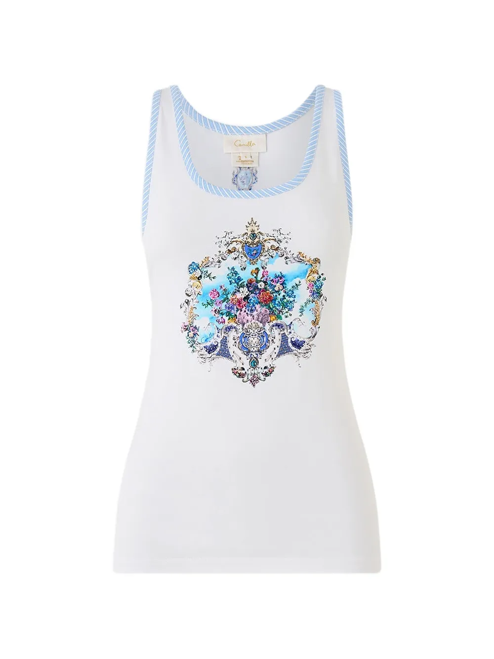 Camilla scoop neck print tank top - Bianco