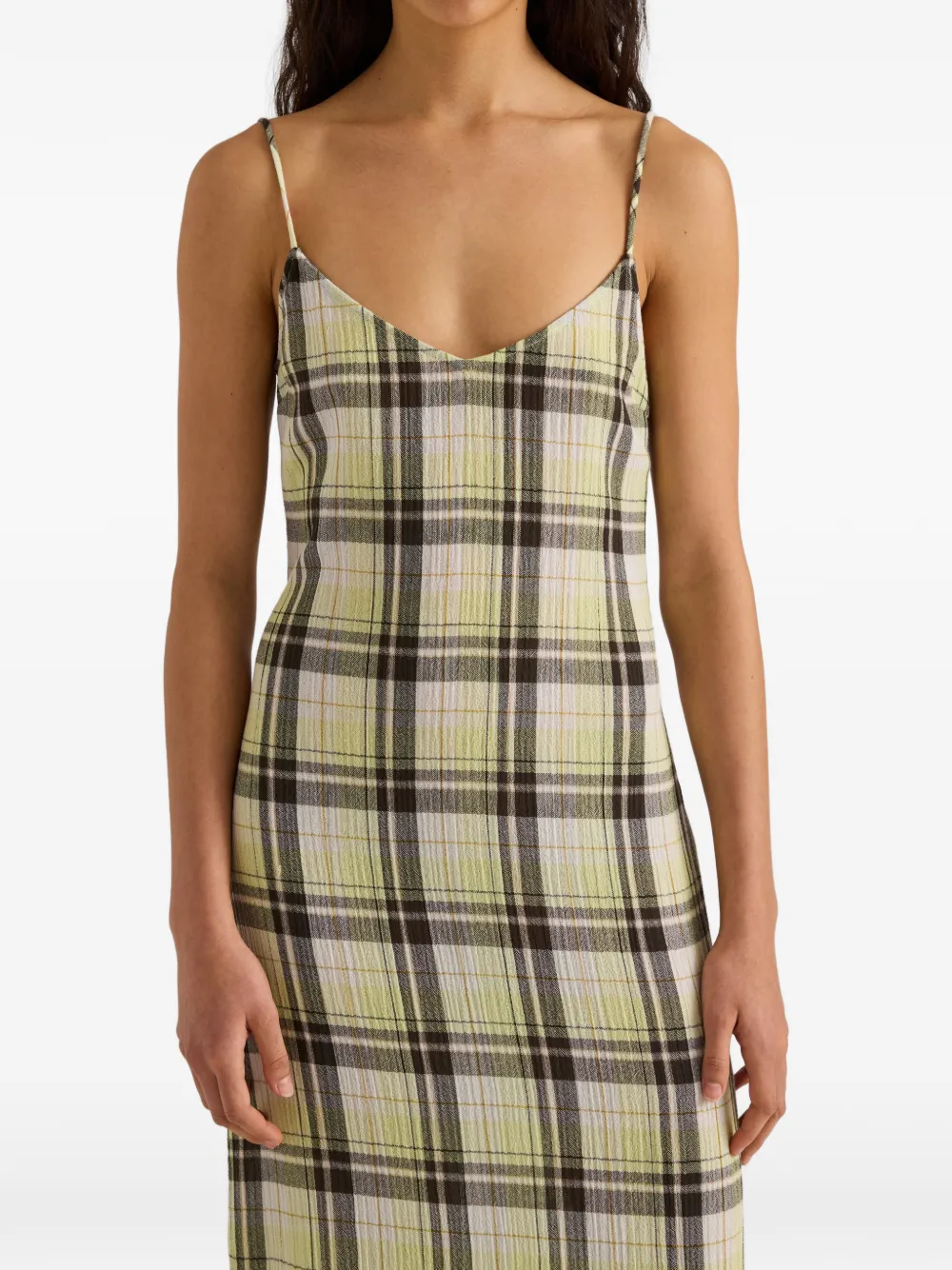 Proenza Schouler White Label Evelyn geruite maxi-jurk met V-hals Groen