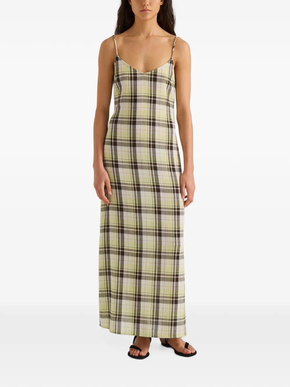 Proenza Schouler White Label Evelyn geruite maxi-jurk met V-hals Groen