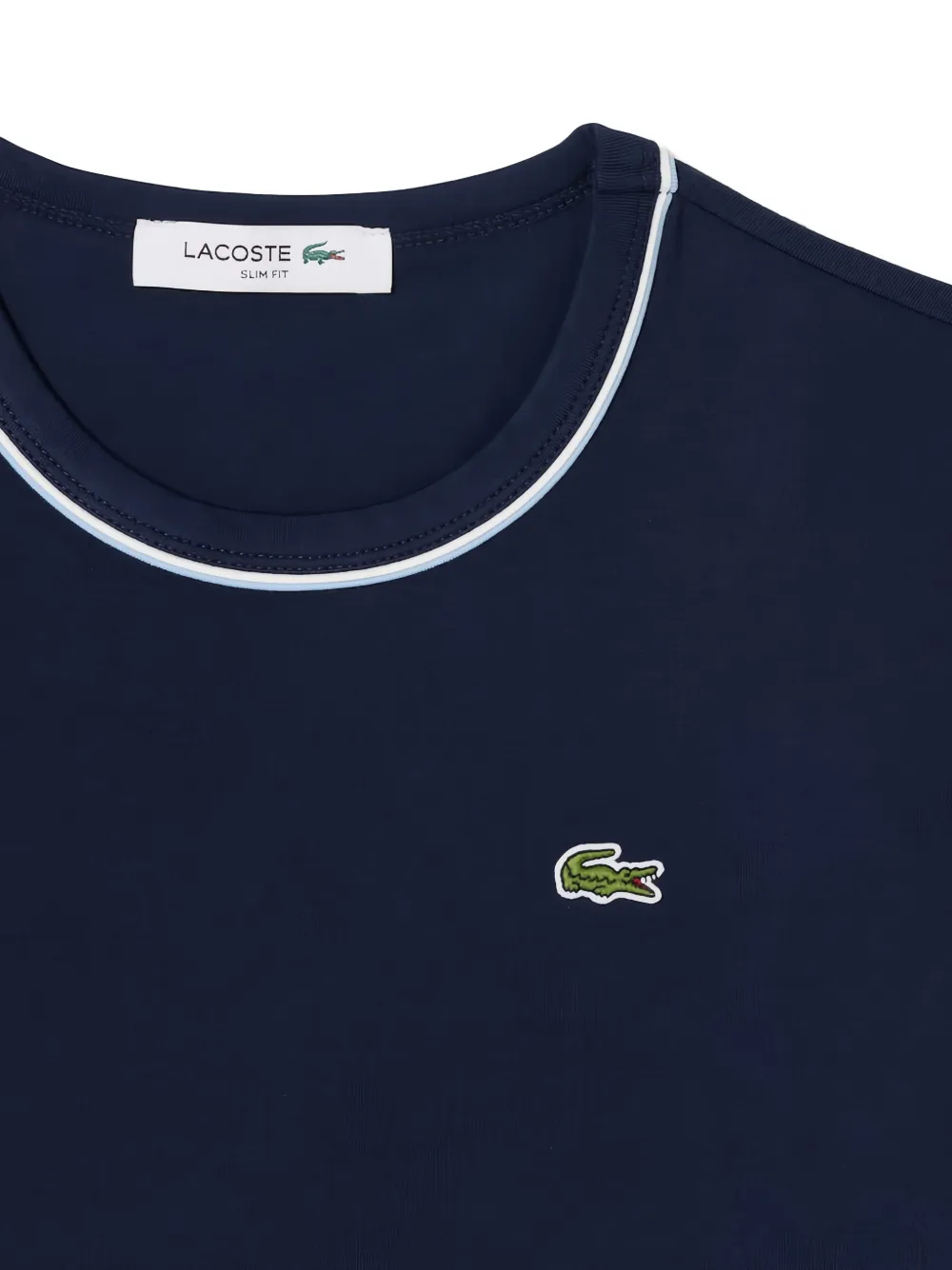 Lacoste Contrast-trim Round-neck Logo-detail Cotton T-shirt In Blue