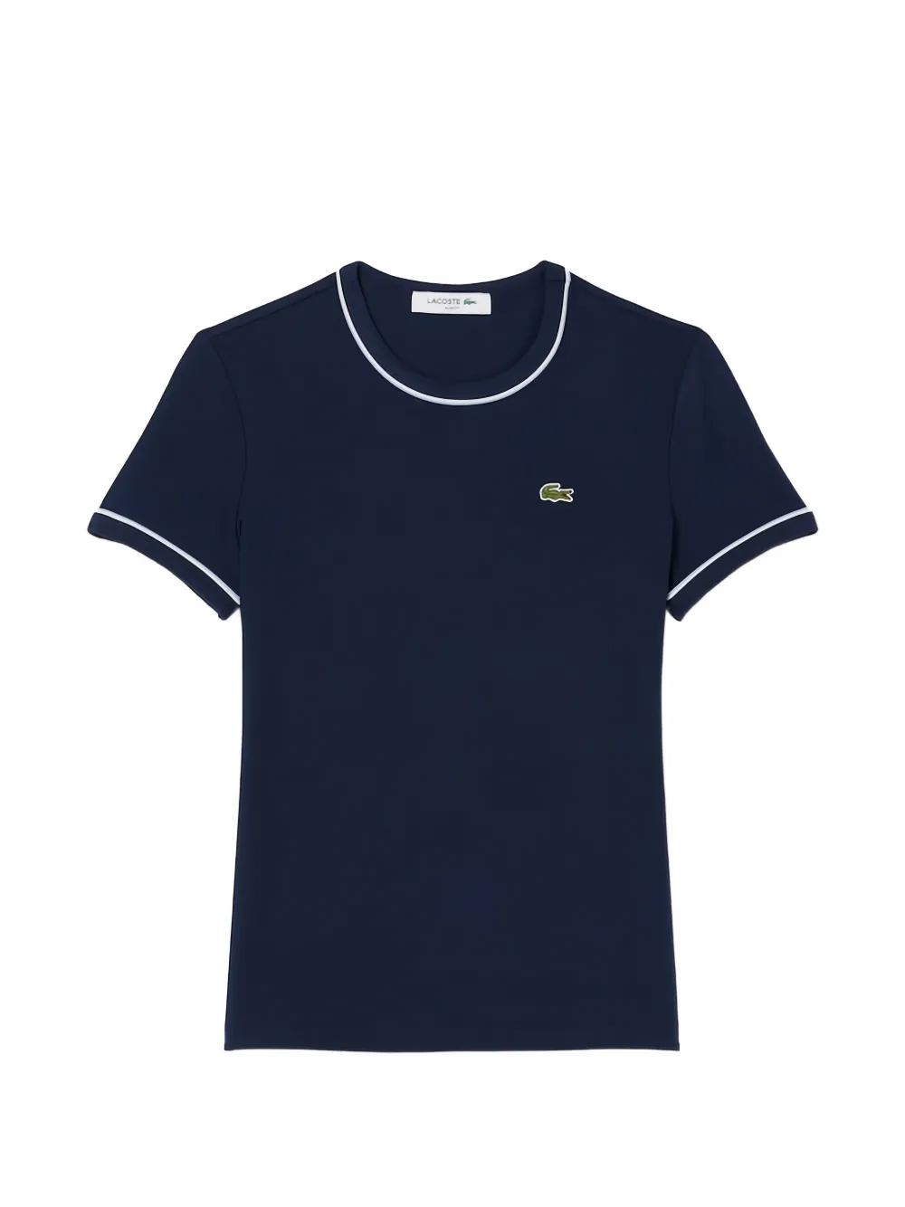 Lacoste Contrast-trim Round-neck Logo-detail Cotton T-shirt In Blue