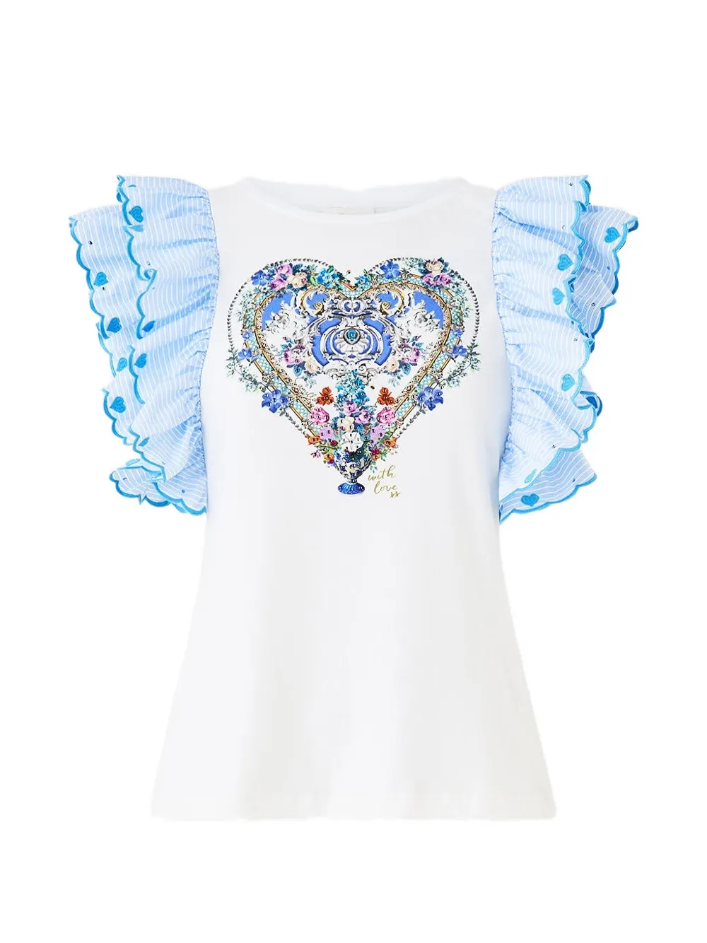 Camilla frill-sleeve T-shirt - Bianco