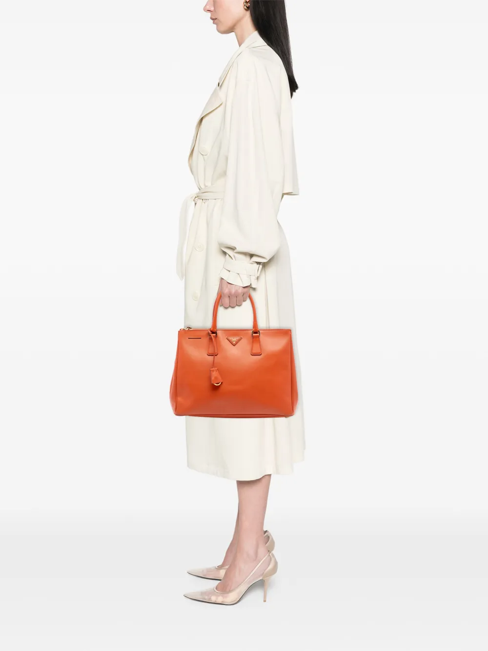  Prada Pre-owned Borsa Tote Galleria Media In Pelle Saffiano Lux Con Doppia Zip 2010-2026 - Arancione 