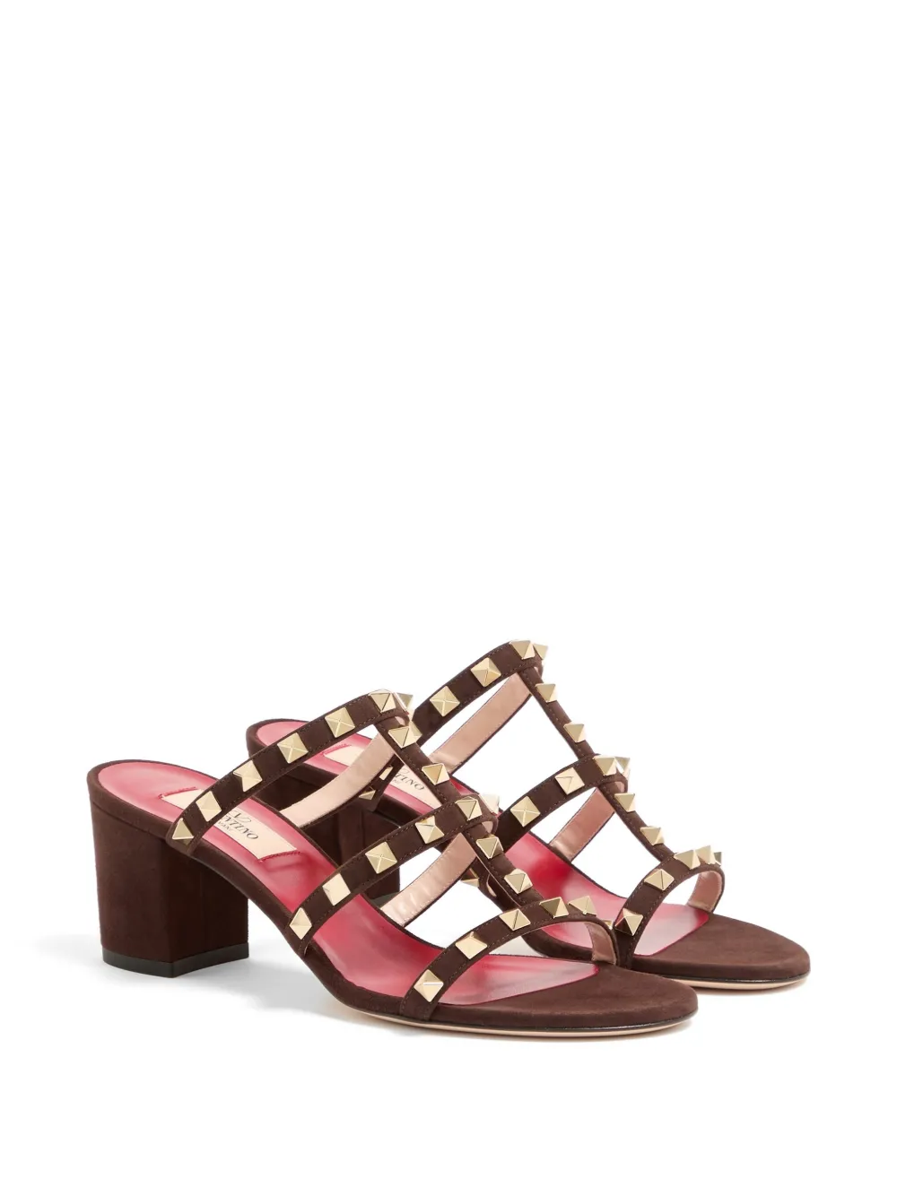 Valentino Garavani Rockstud slide sandals in suede 60mm Bruin