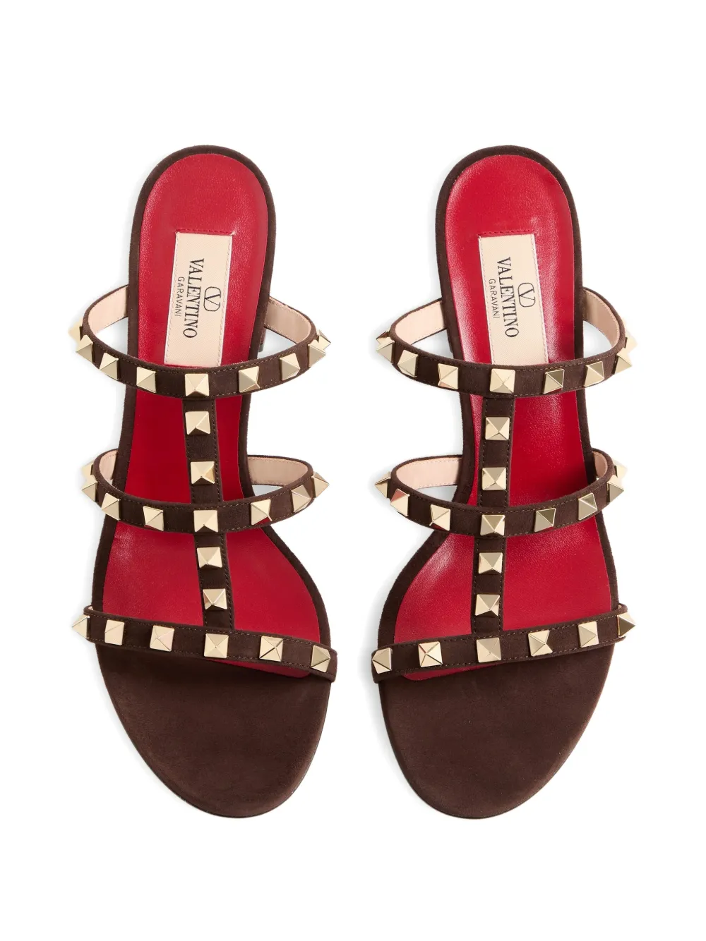 Valentino Garavani Rockstud slide sandals in suede 60mm Bruin