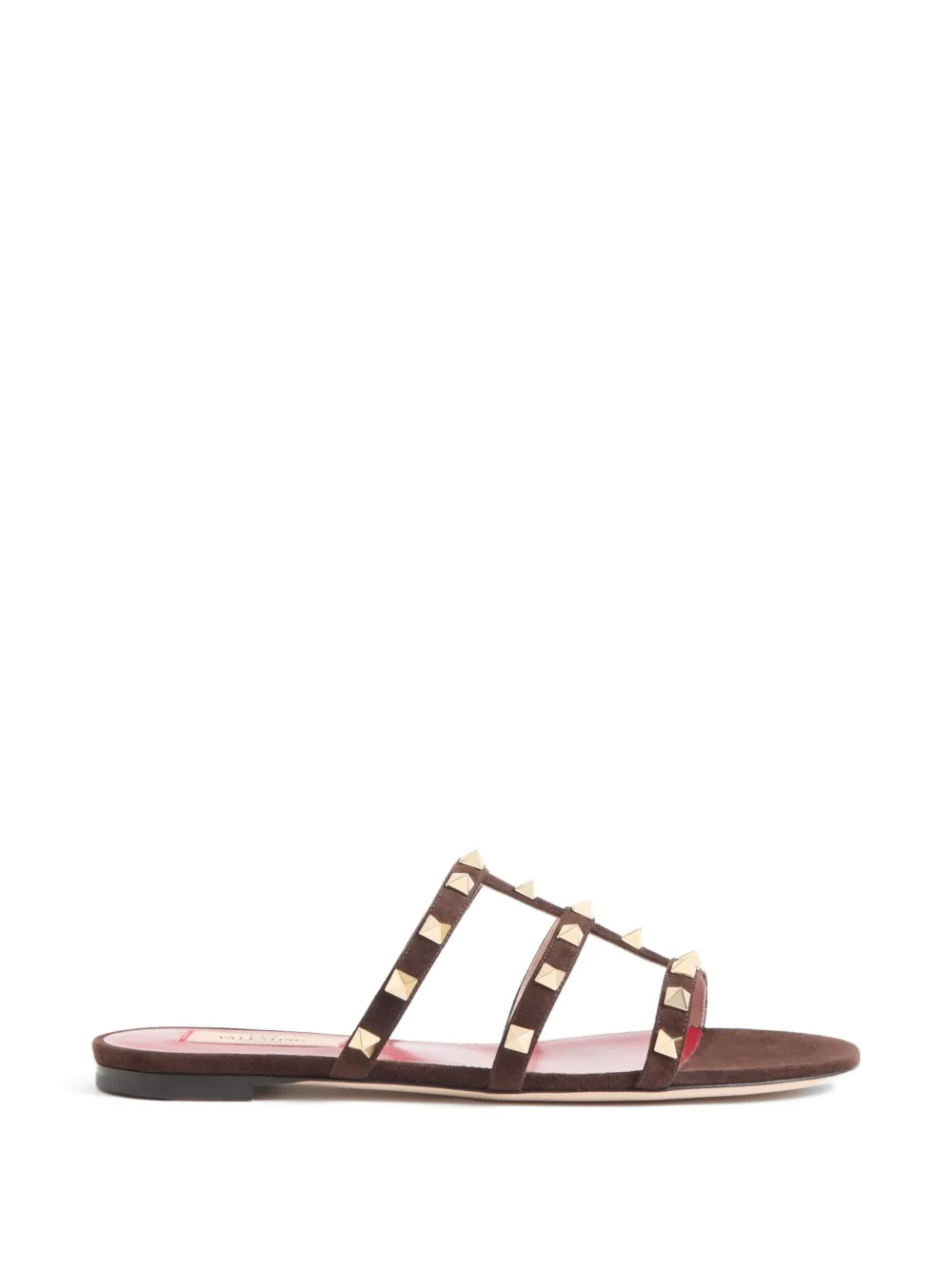 Valentino Garavani Rockstud Slide Sandalen aus Wildleder 05mm - Braun