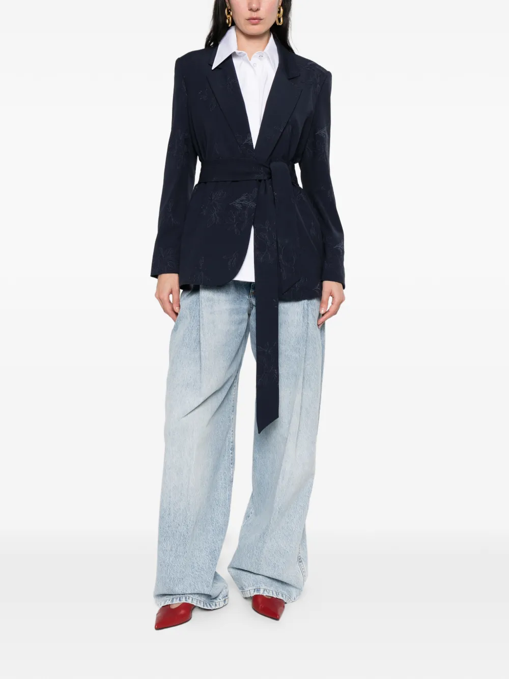  Twinset Floral Tie-waist Jacket - Blue 