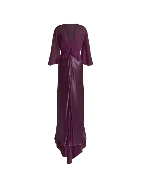 Alberta Ferretti vestido largo con cuello en V y volantes