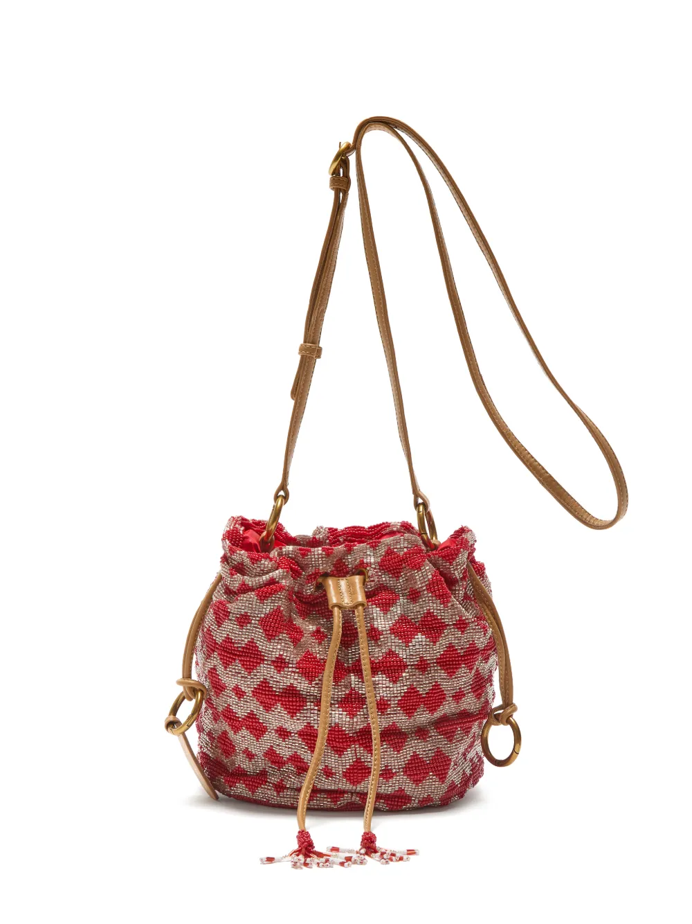 MALIPARMI bead-embellished geometric-pattern bucket bag - Rosso