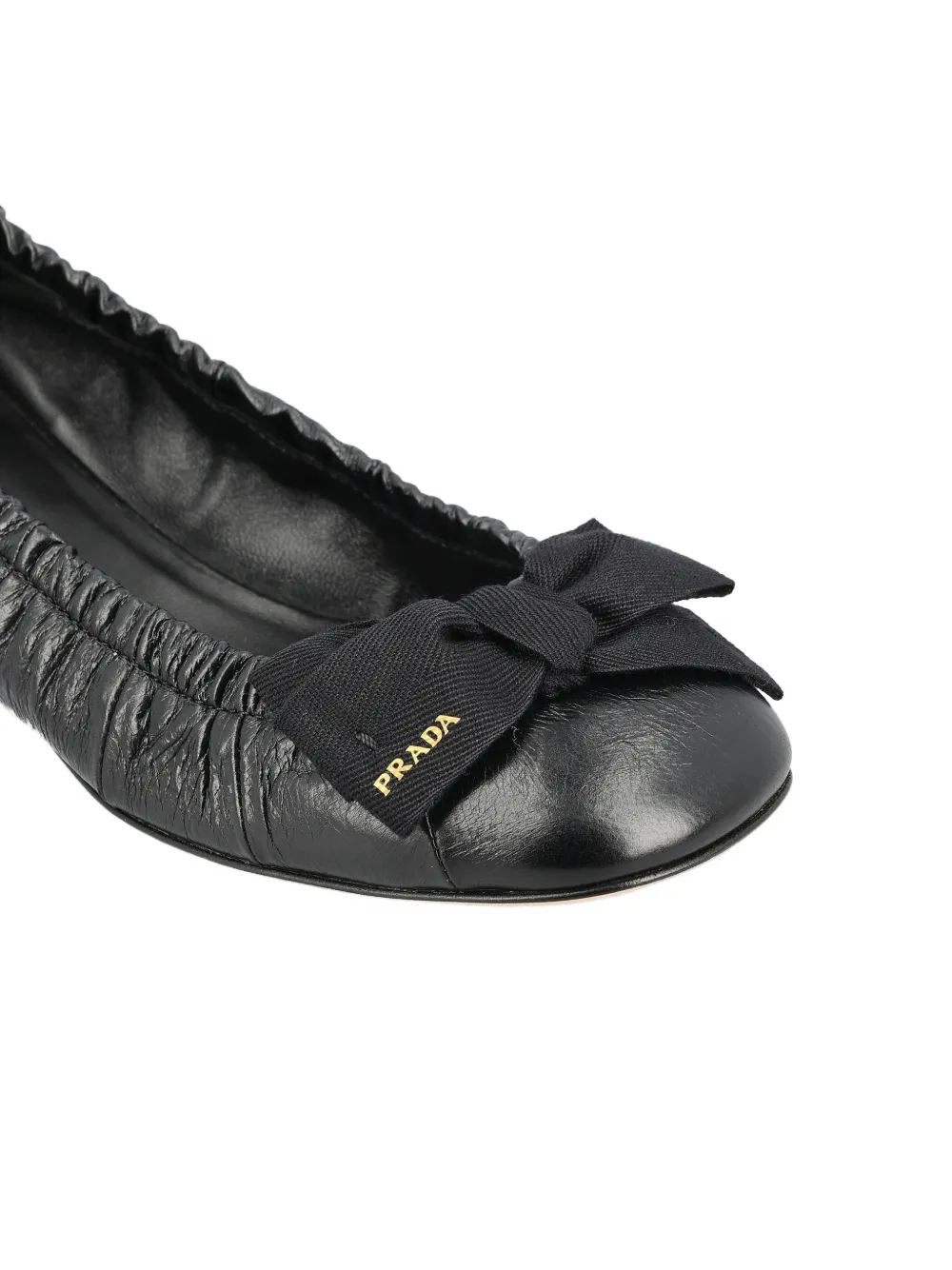 Prada bow elasticated leather ballet flats Zwart
