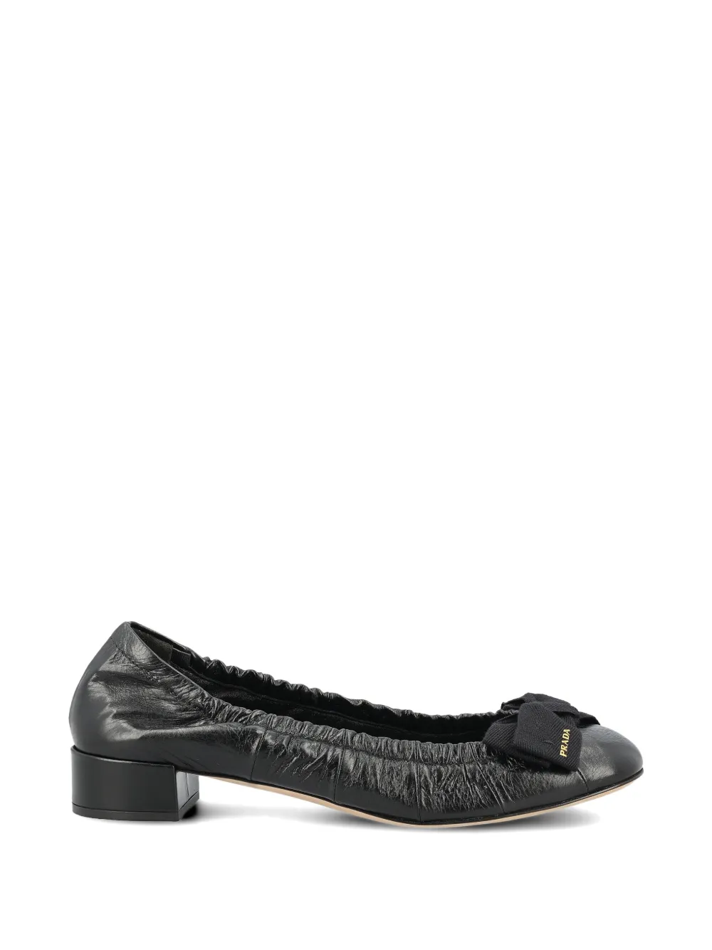 Prada bow elasticated leather ballet flats - Nero