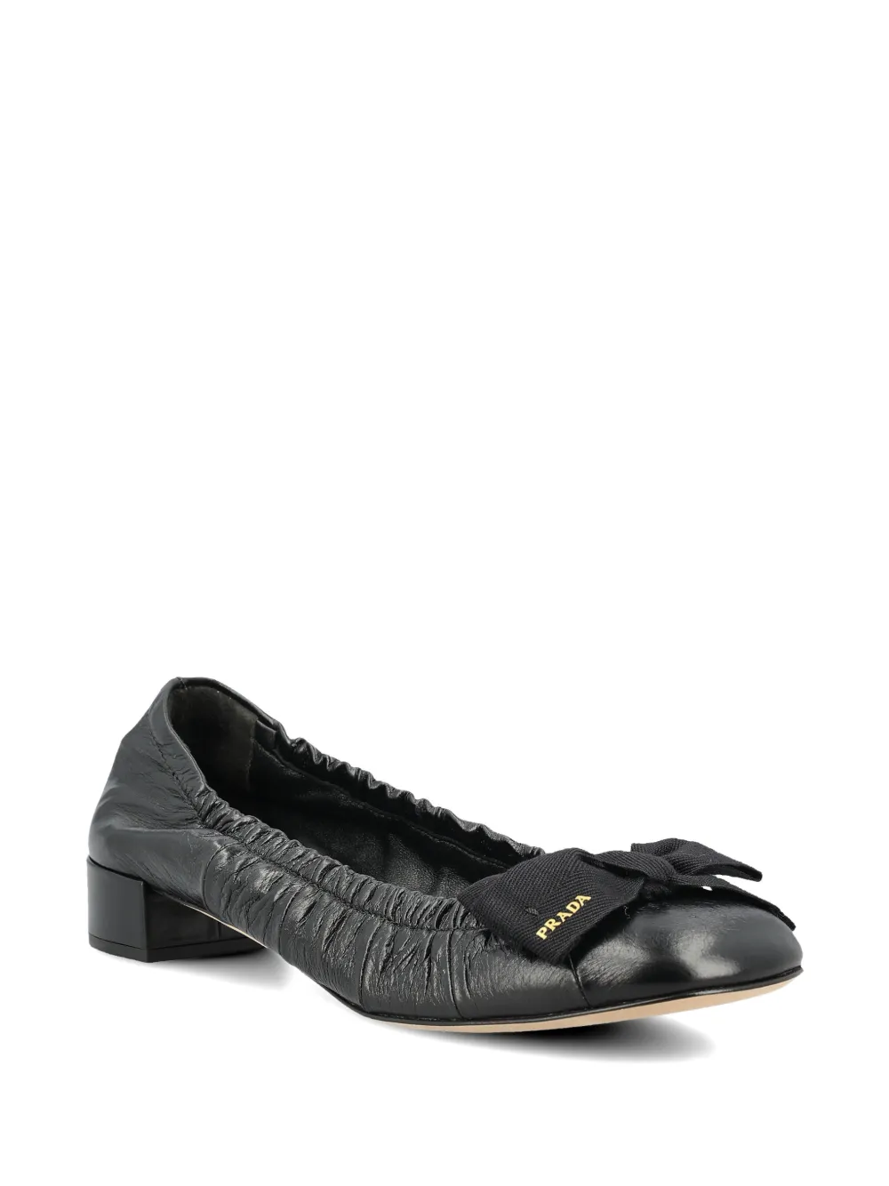 Prada bow elasticated leather ballet flats Zwart