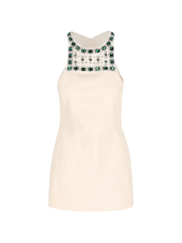 Miu Miu Apron Embroidered Mini Dress in Neutrals