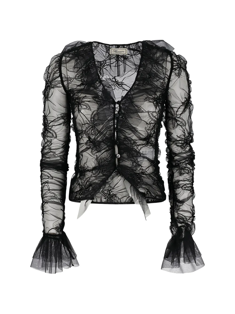 Blumarine ruffled net blouse - Nero