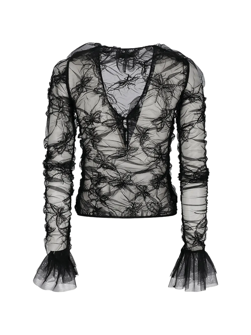  Blumarine Ruffled Net Blouse - Black 