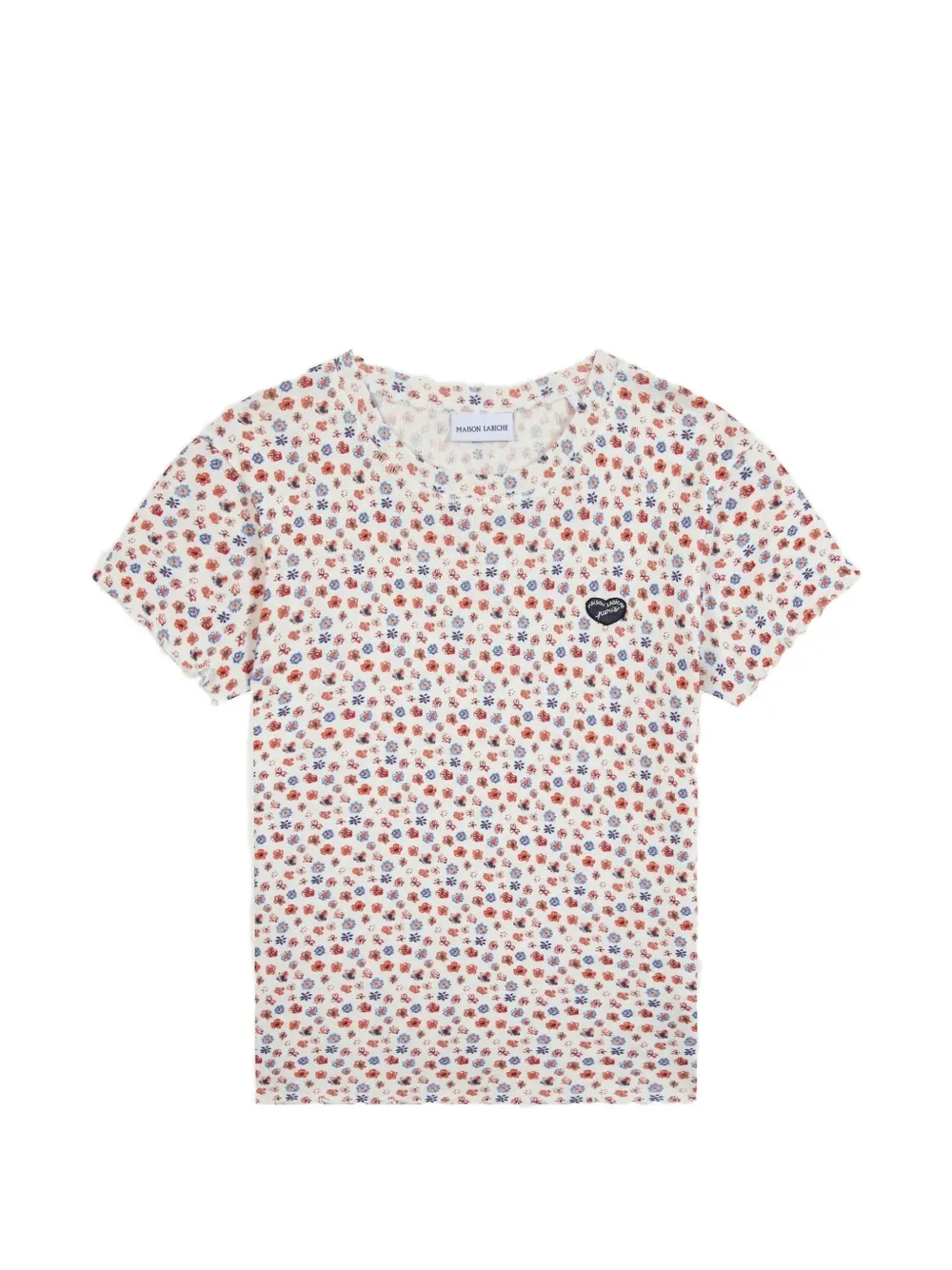 Maison Labiche floral-print lettuce-hem T-shirt - Bianco