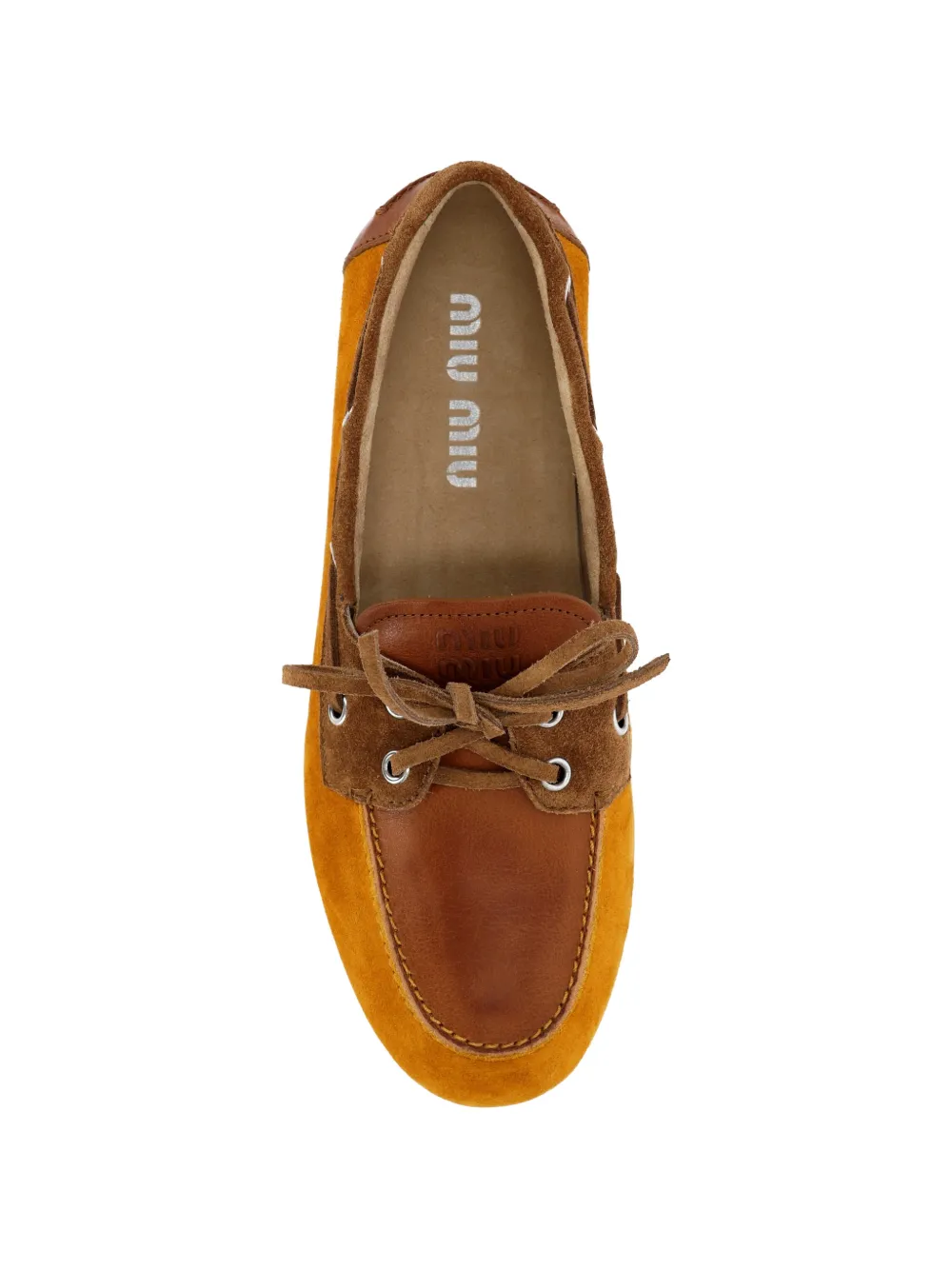 Miu Leren loafers met vervaagde strik Beige