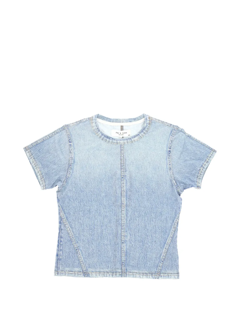 Rag & Bone Denim-print Panelled T-shirt In Blue