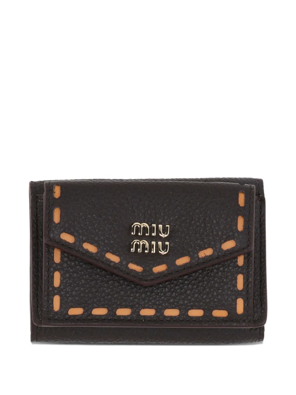 Miu Miu whipstitch-trim logo-plaque wallet - Marrone