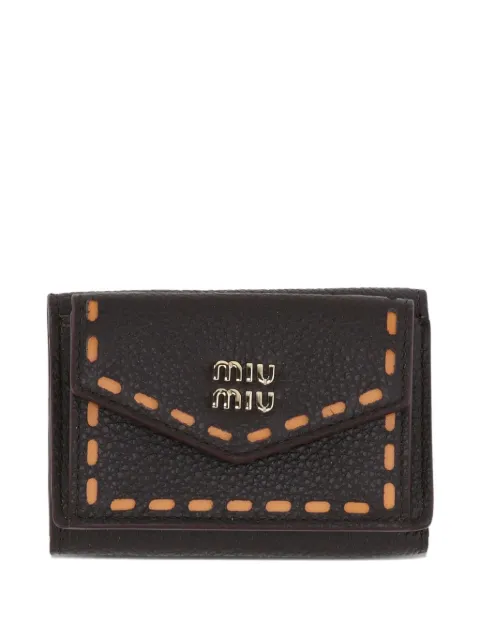 Miu Miu whipstitch-trim logo-plaque wallet
