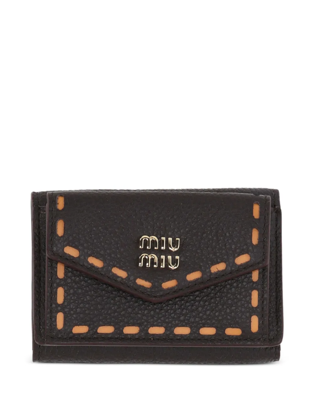 Miu Miu whipstitch-trim logo-plaque wallet - Marrone