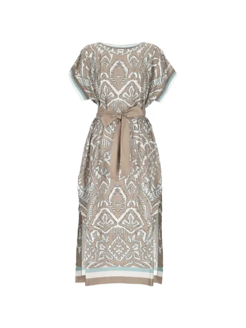 D.Exterior abstract-print belted maxi dress