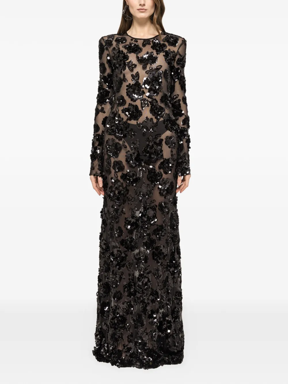 NISSA sequinned tulle maxi dress - Nero