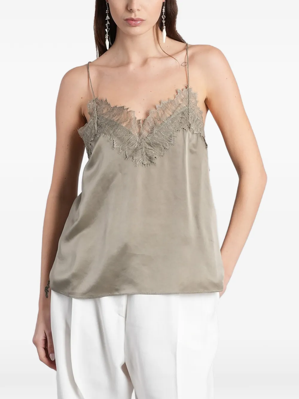 IRO Newin lace-trim silk top - Verde