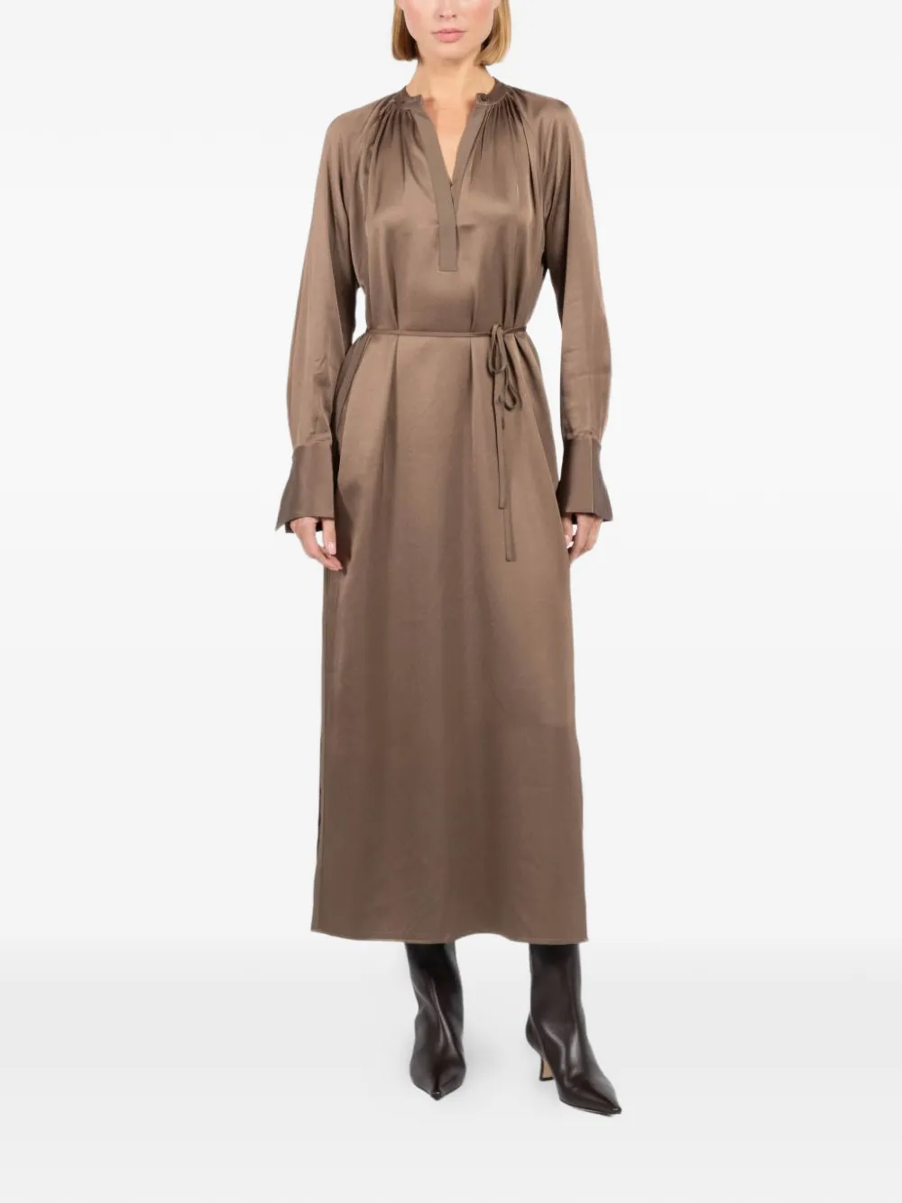 Filippa K tie-waist V-neck midi dress - Marrone