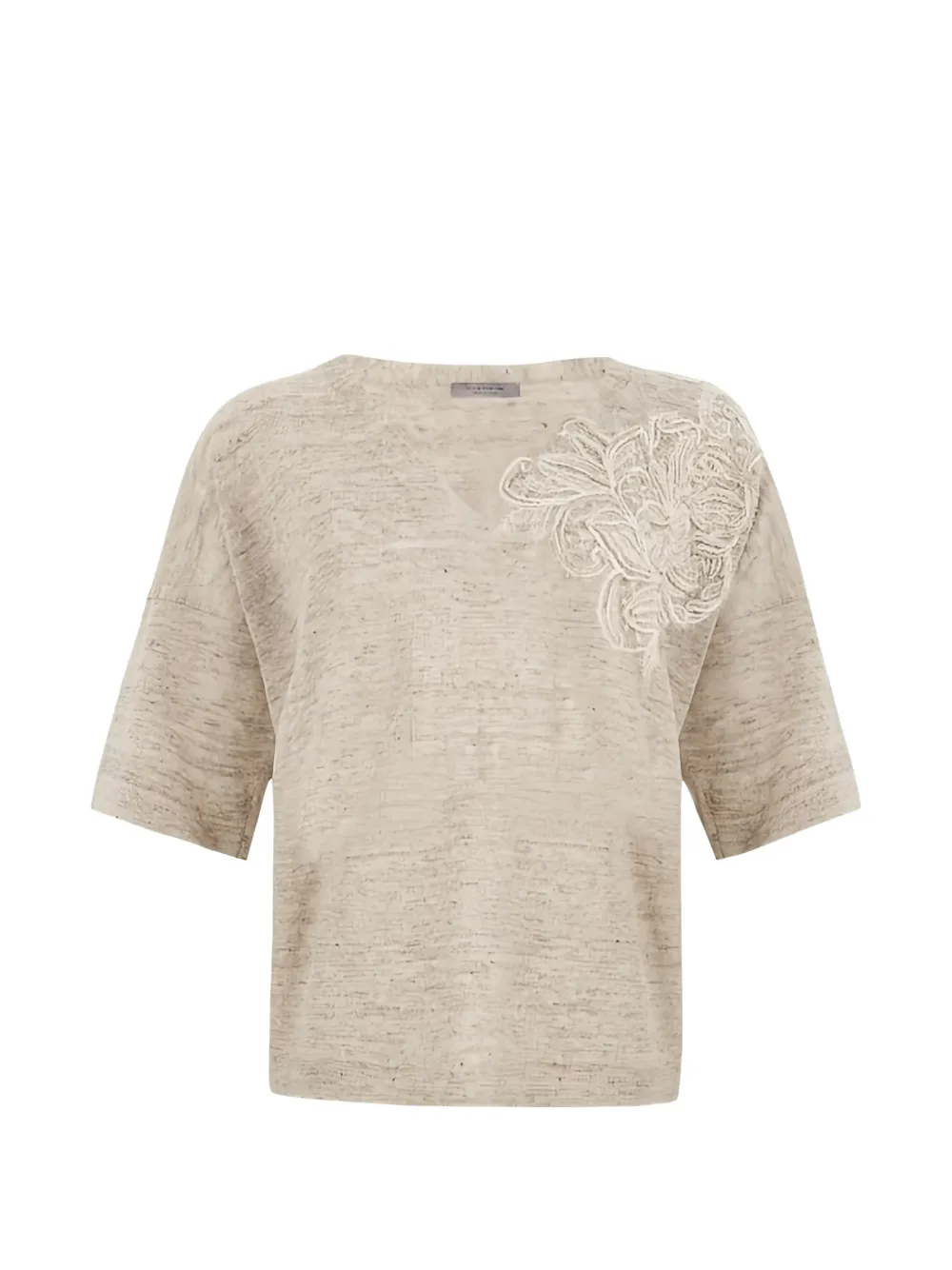 D.Exterior floral-applique T-shirt
