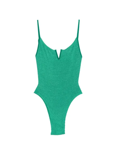 Bond-eye crinkle-texture V-neck swimsuit