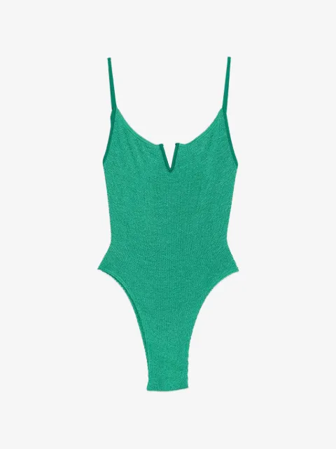 Bond-eye crinkle-texture V-neck swimsuit
