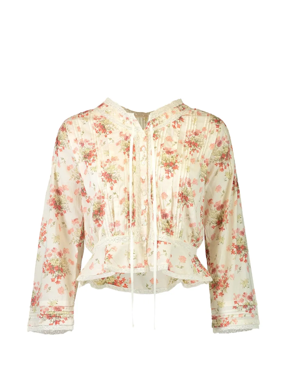 DÔEN Hillock floral lace-trim blouse - Toni neutri