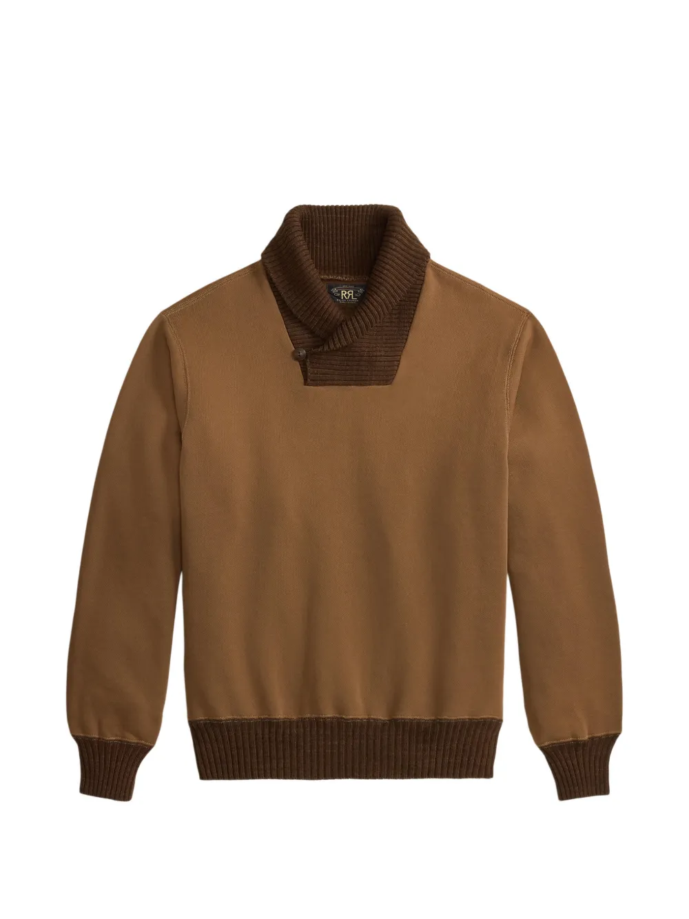 Ralph Lauren RRL Sweater met geribbelde kraag en knoop Bruin