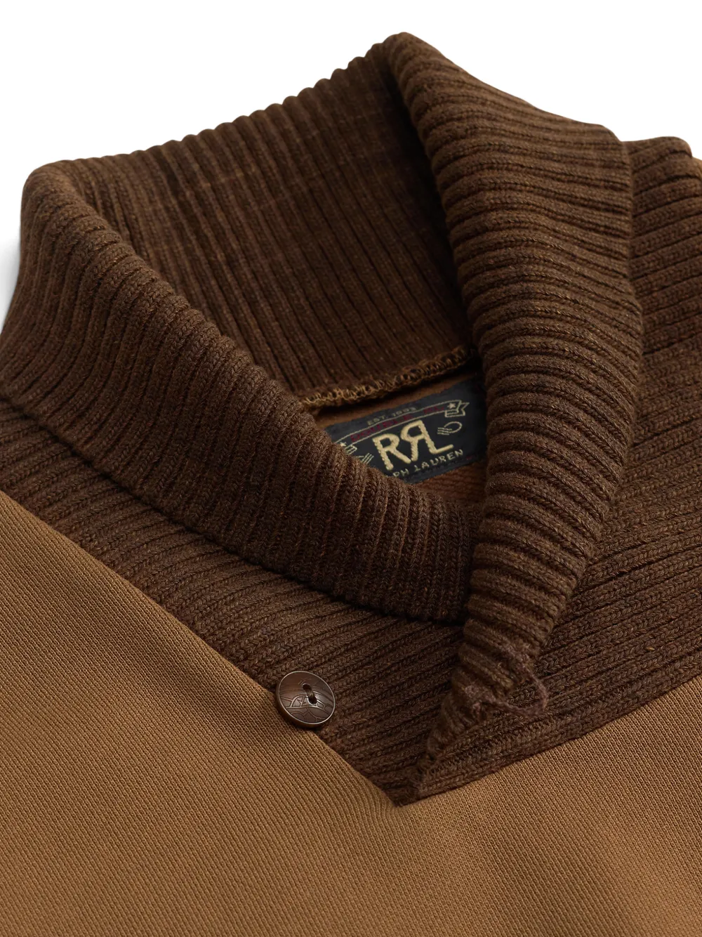 Ralph Lauren RRL Sweater met geribbelde kraag en knoop Bruin