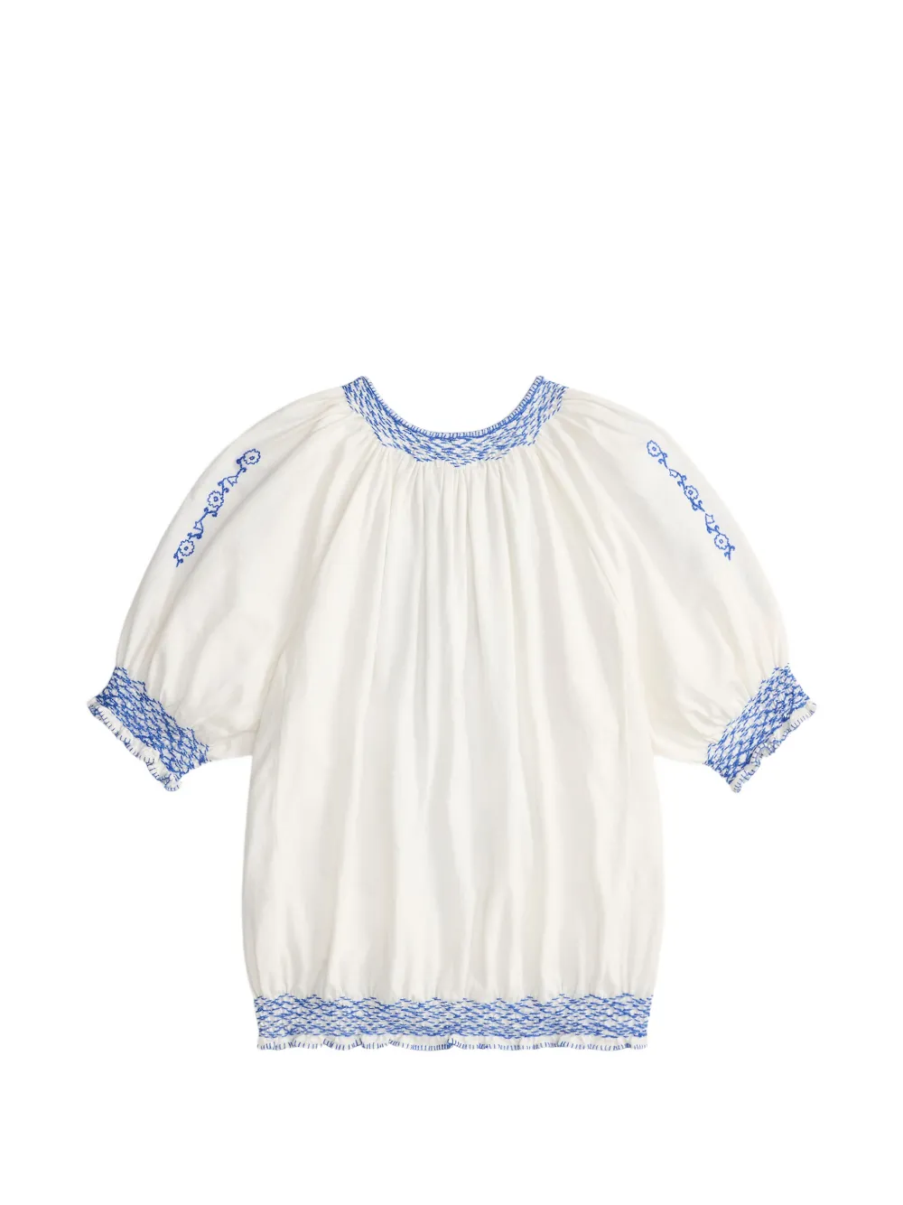 Ralph Lauren RRL Gesmockte blouse met geborduurde bloemen Wit