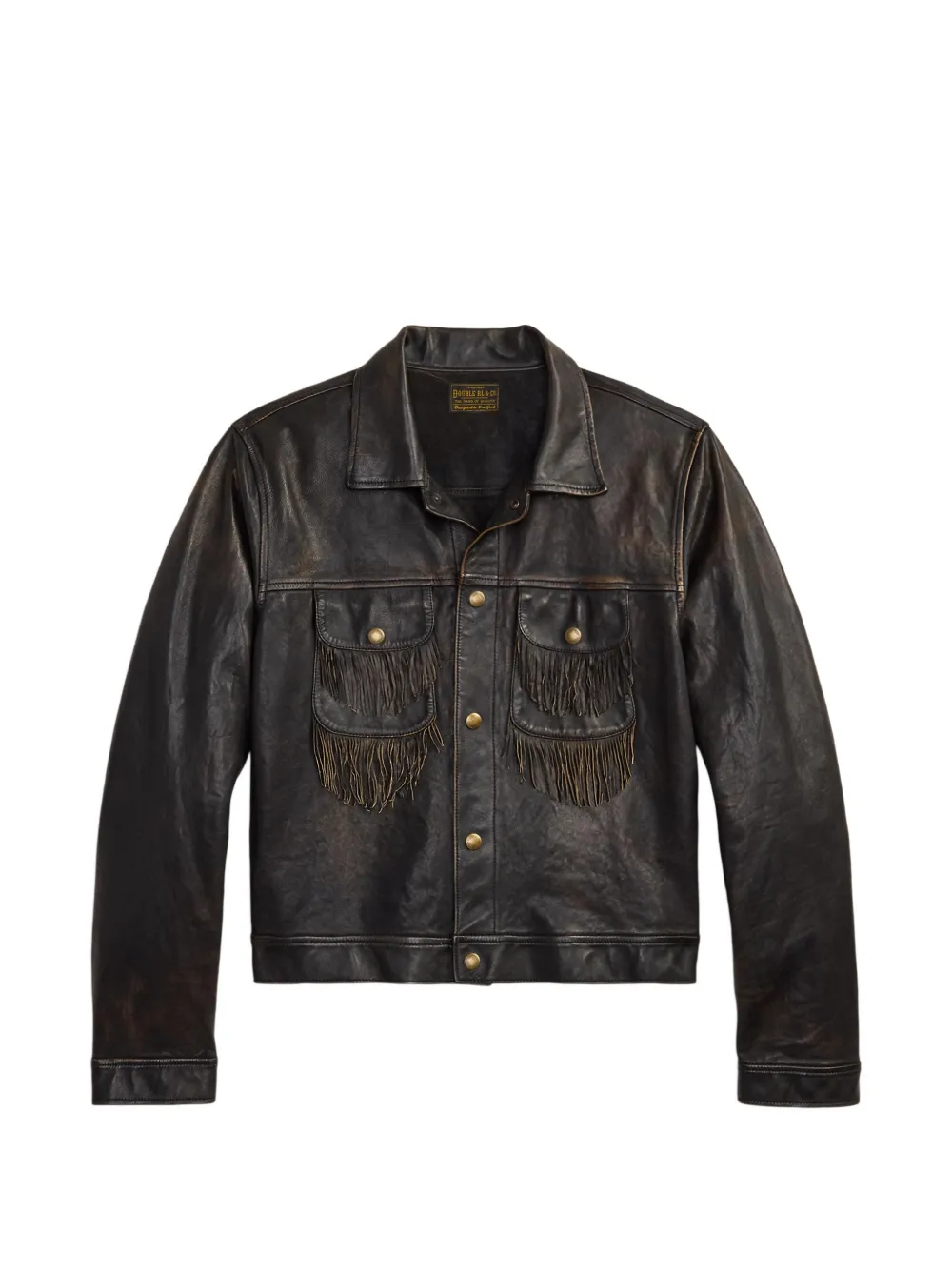 Ralph Lauren RRL Gerafeld leren jack met franje afwerking Bruin