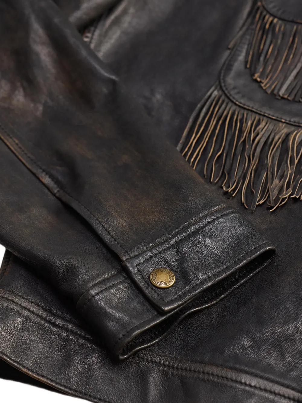 Ralph Lauren RRL Gerafeld leren jack met franje afwerking Bruin