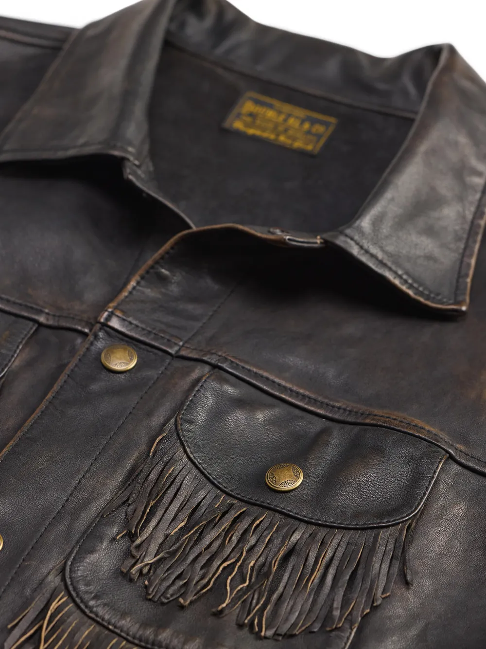 Ralph Lauren RRL Gerafeld leren jack met franje afwerking Bruin