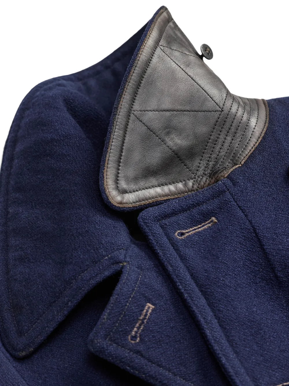 Ralph Lauren RRL Jas met dubbele rij knopen en leren afwerking Blauw