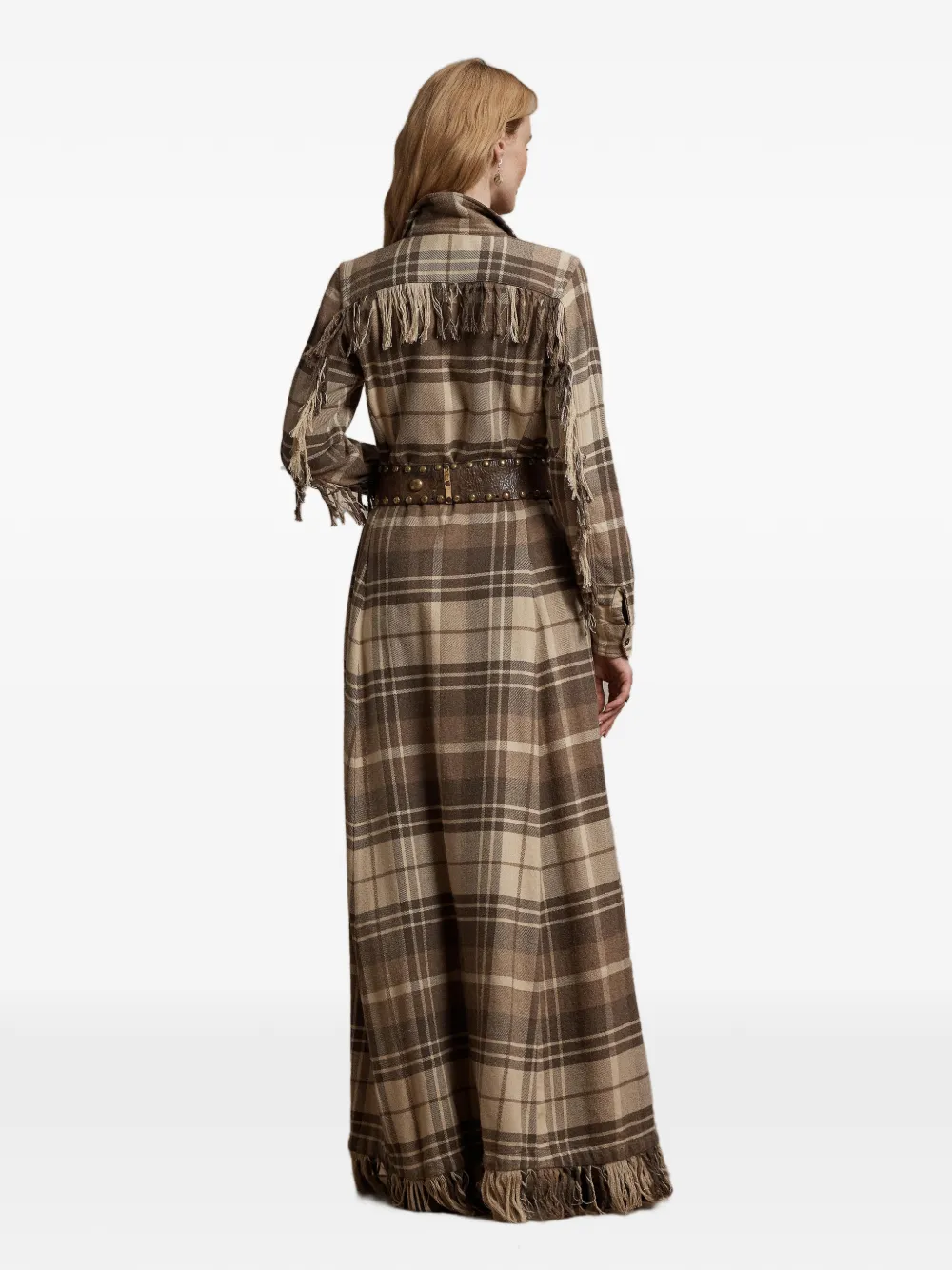 Ralph Lauren RRL maxi plaid-check fringed-trim dress Bruin