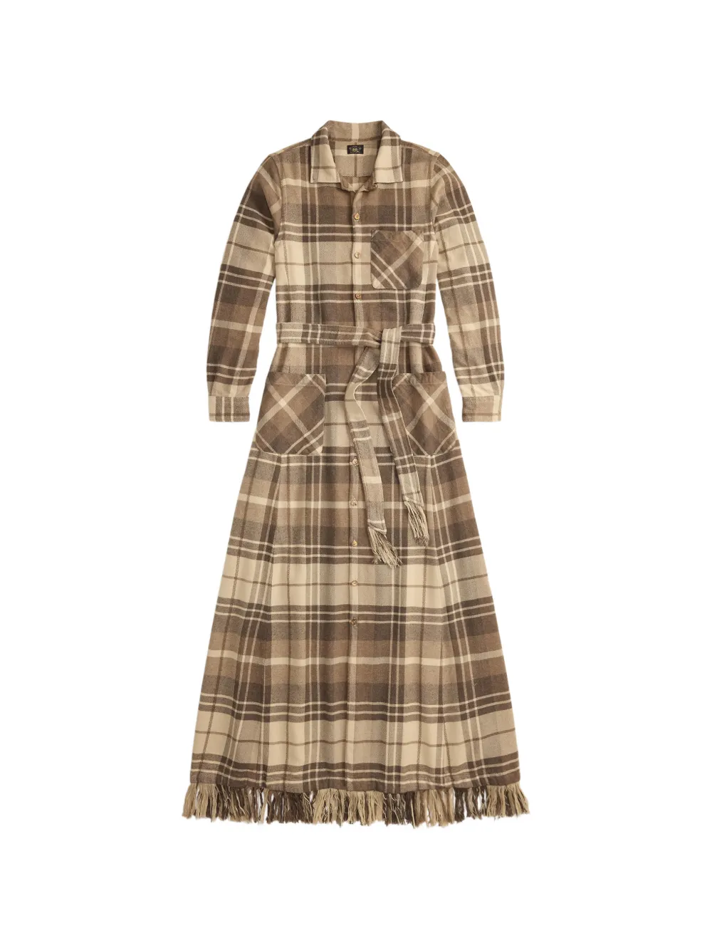 Ralph Lauren RRL maxi plaid-check fringed-trim dress Bruin