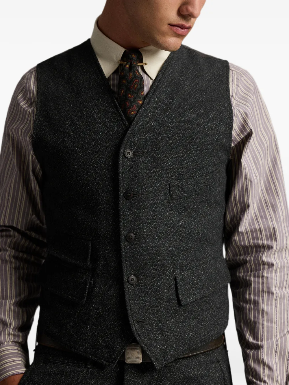 Ralph Lauren RRL Gilet met visgraatpatroon Grijs