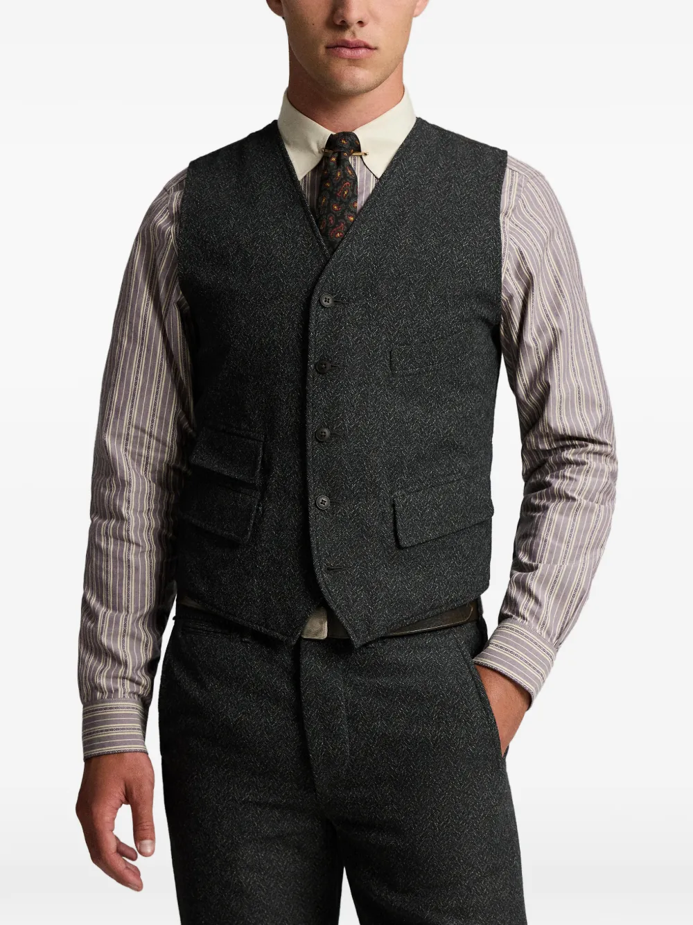 Ralph Lauren RRL Gilet met visgraatpatroon Grijs