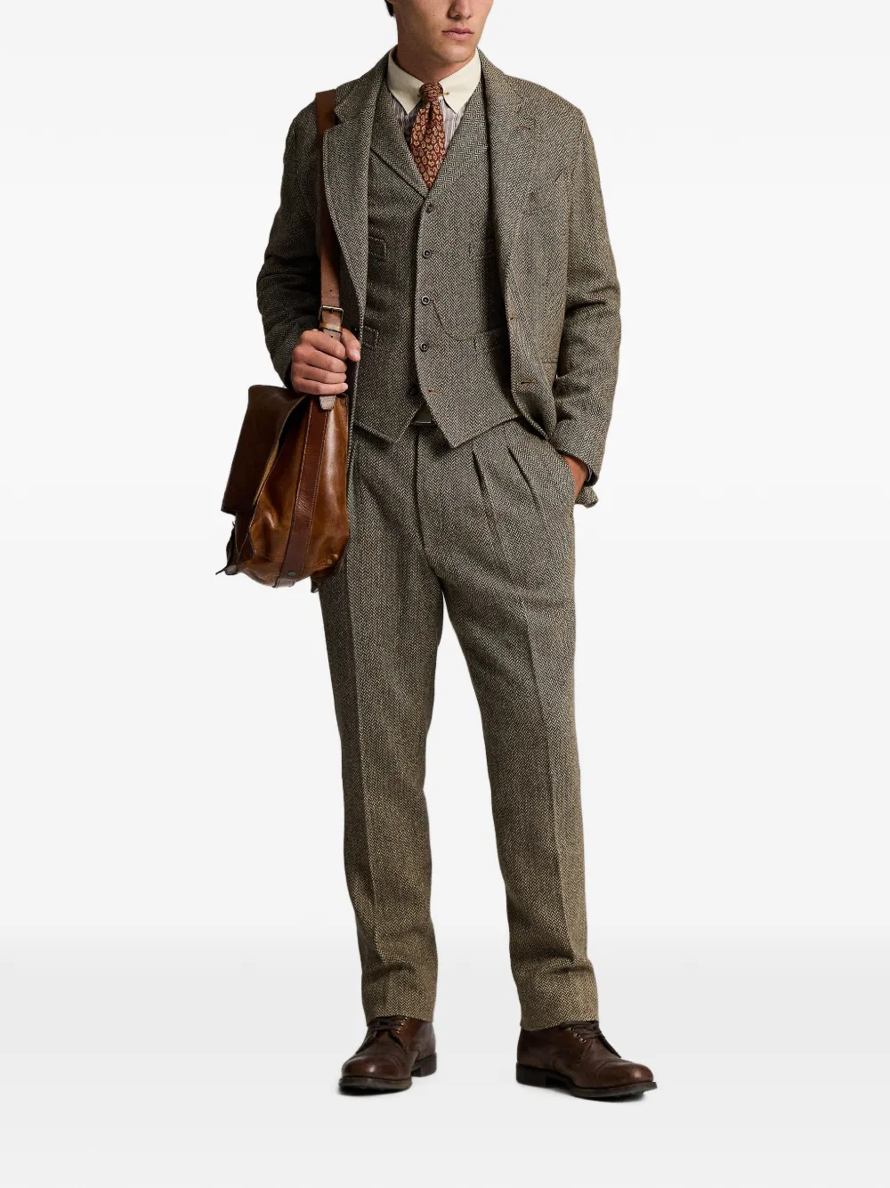 Ralph Lauren RRL Gilet met visgraatpatroon Bruin