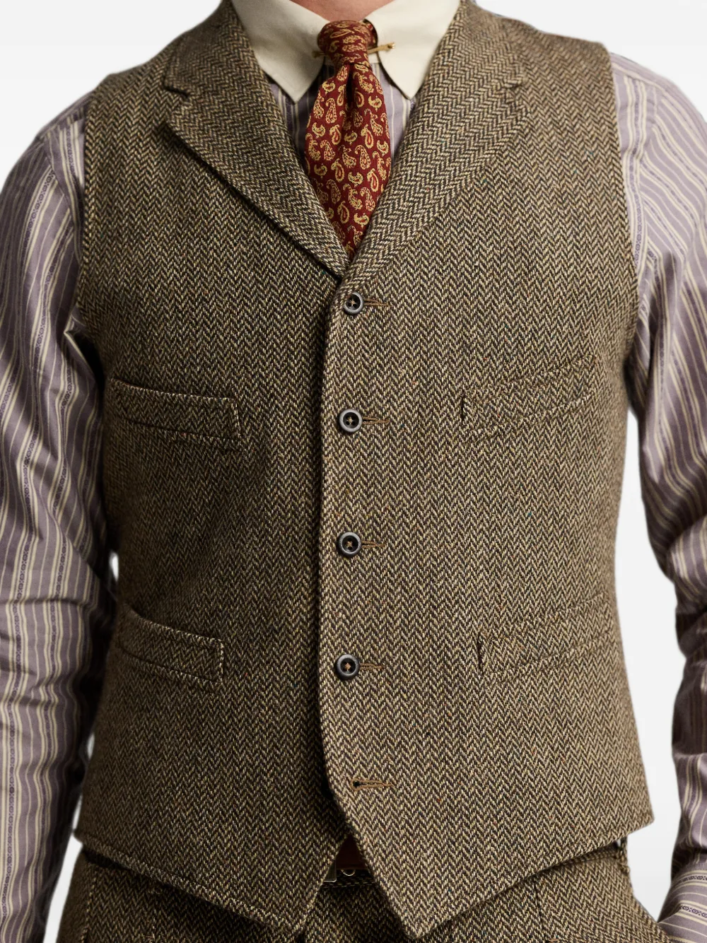 Ralph Lauren RRL Gilet met visgraatpatroon Bruin