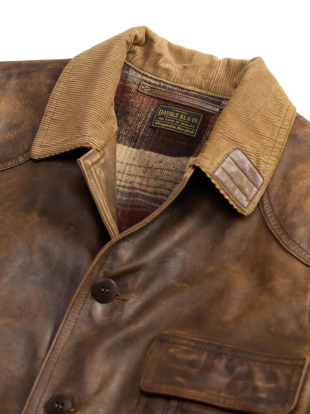 Ralph Lauren RRL Leren jack met ribfluwelen kraag Bruin