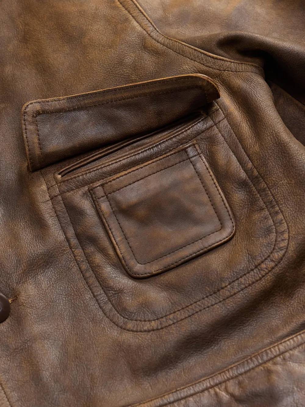Ralph Lauren RRL Leren jack met ribfluwelen kraag Bruin