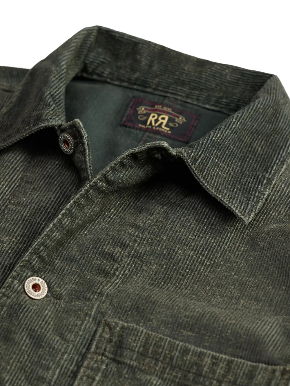 Ralph Lauren RRL Ribfluwelen shirtjack met opgestikte zak Groen