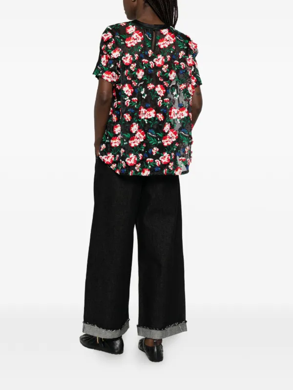 Sacai floral-embroidered T-shirt | Black | FARFETCH ZA